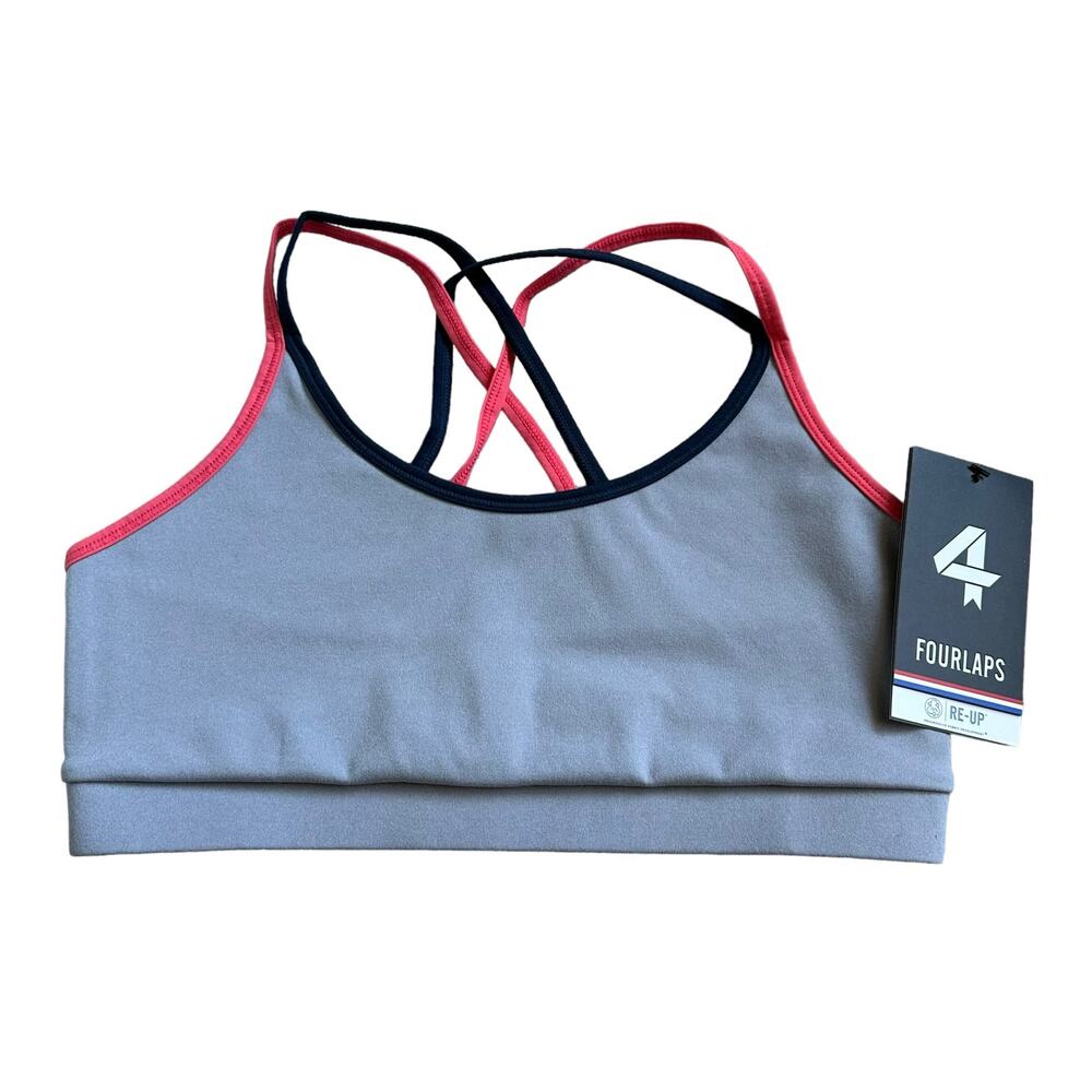 FOURLAPS Vitality Sports Bra Silver Pink Blue Women's Size Small NWT Running Gym